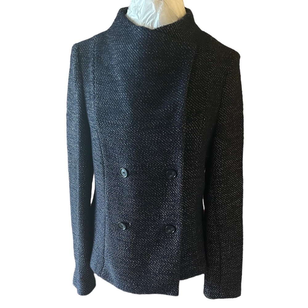 LOFT  dark blue white speckled tweed double breasted jacket unlined size…